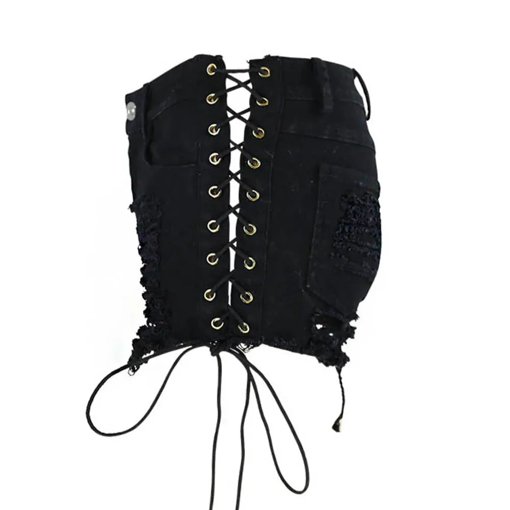 Funki Buys | Shorts | Women's Goth Punk Lace Up Denim Shorts