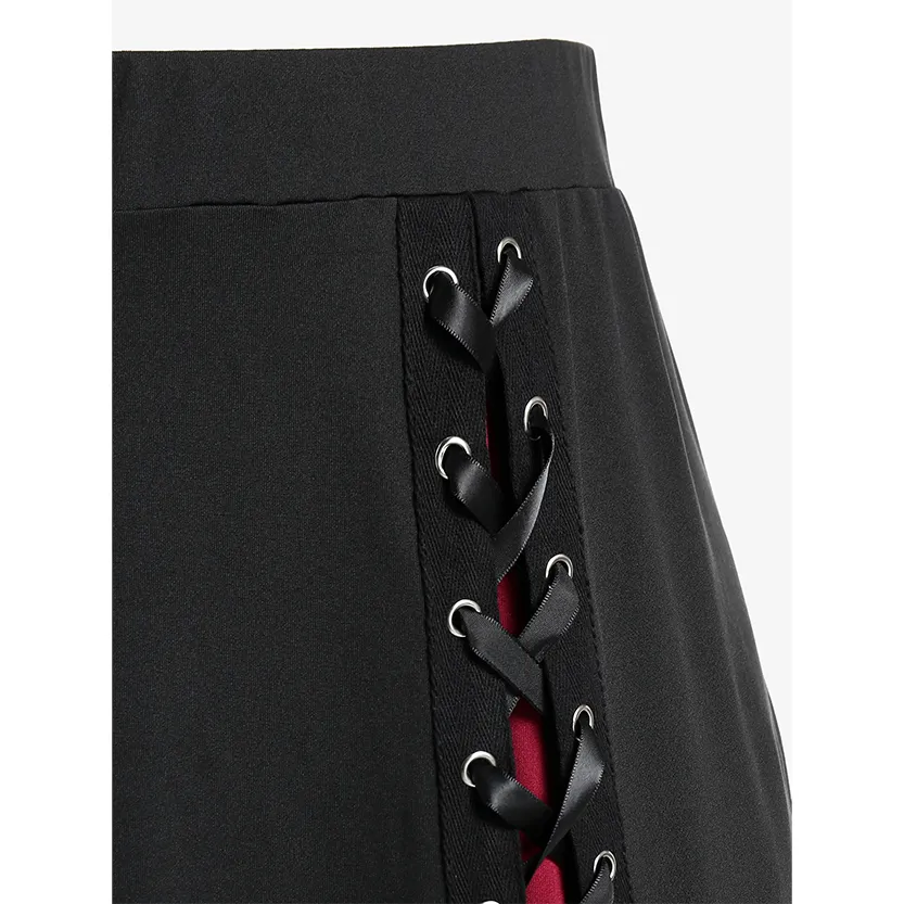 Funki Buys | Skirts | Women's Gothic Lace Up Front Pleated Skirt