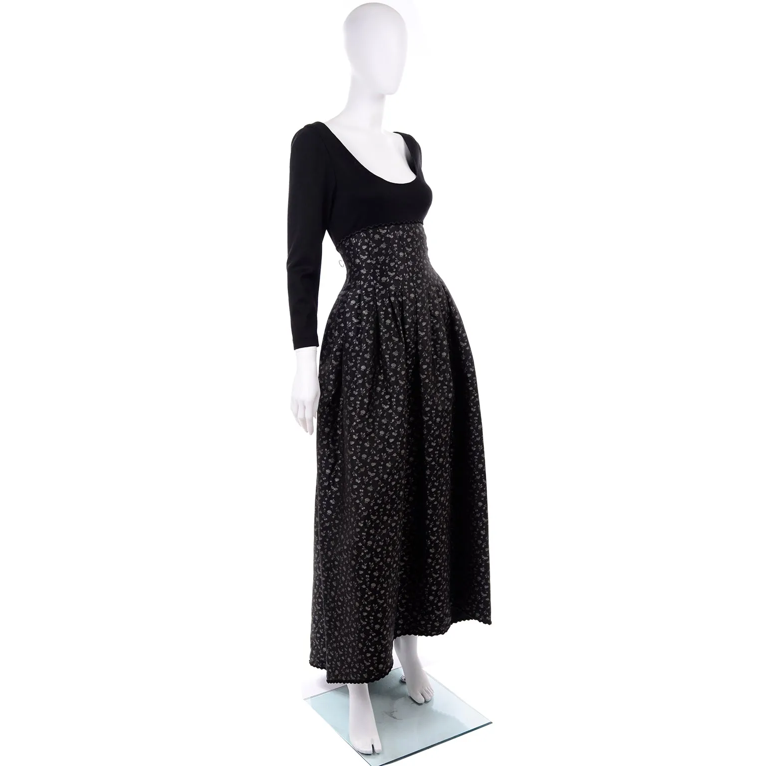 F/W 1989 Geoffrey Beene Black & Silver Floral Evening Dress & Bolero