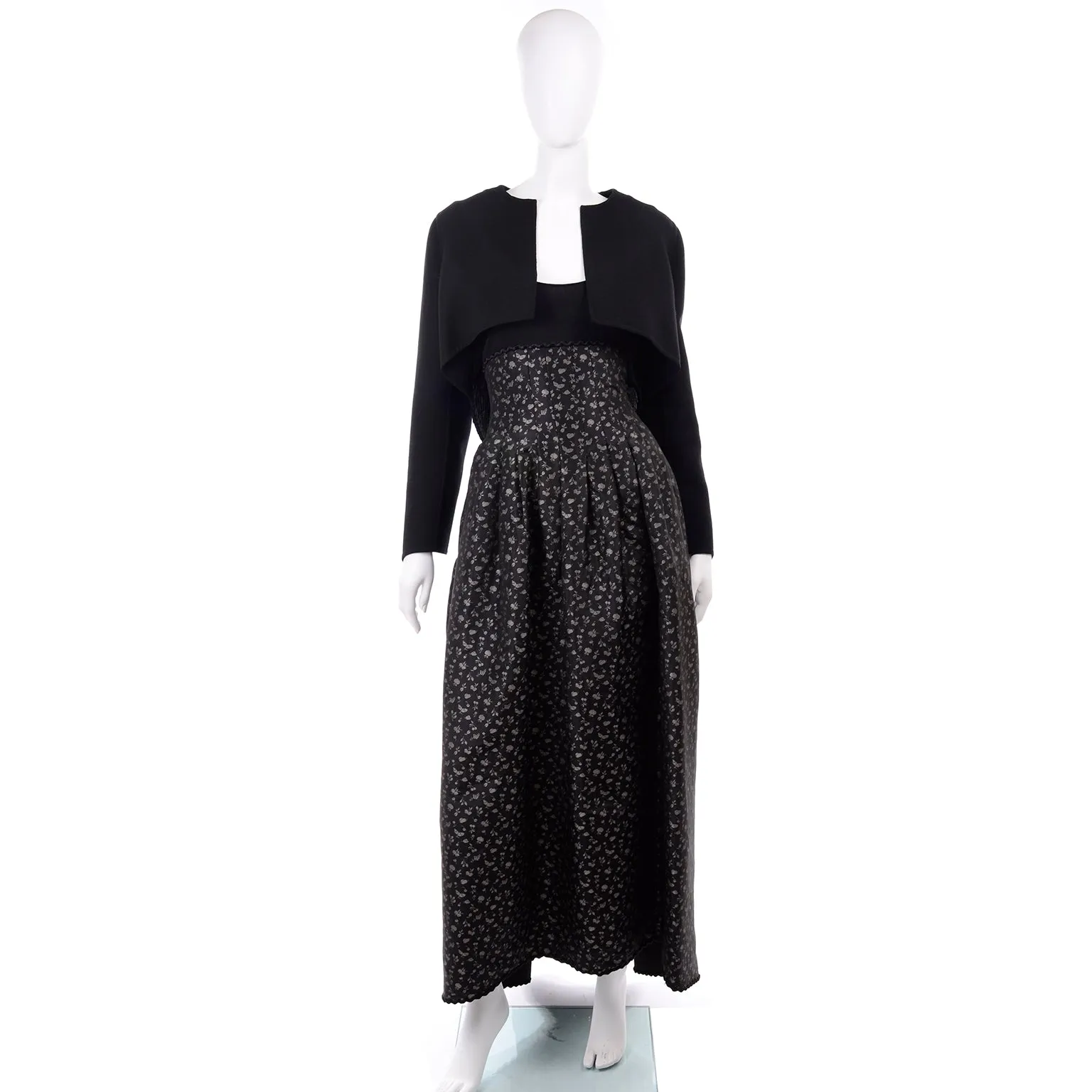 F/W 1989 Geoffrey Beene Black & Silver Floral Evening Dress & Bolero