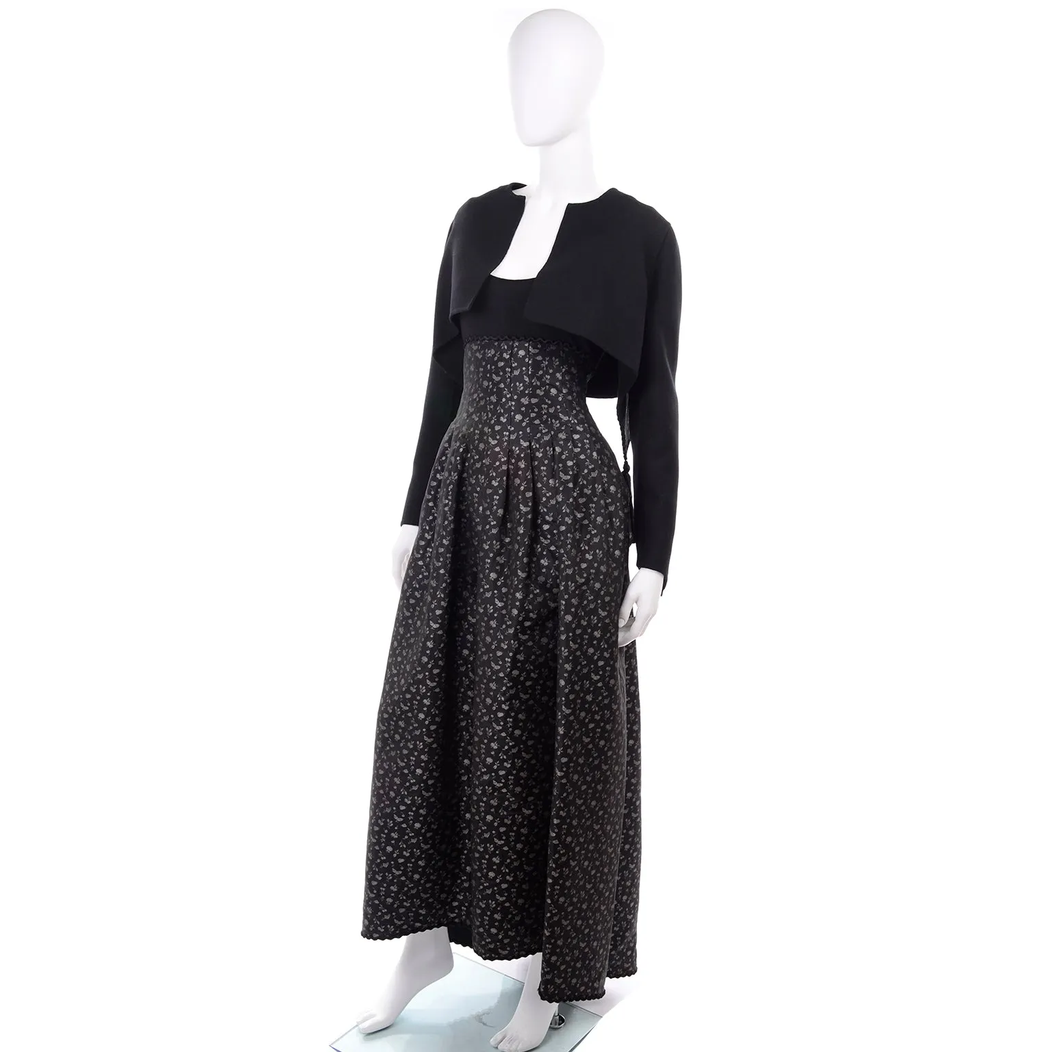 F/W 1989 Geoffrey Beene Black & Silver Floral Evening Dress & Bolero