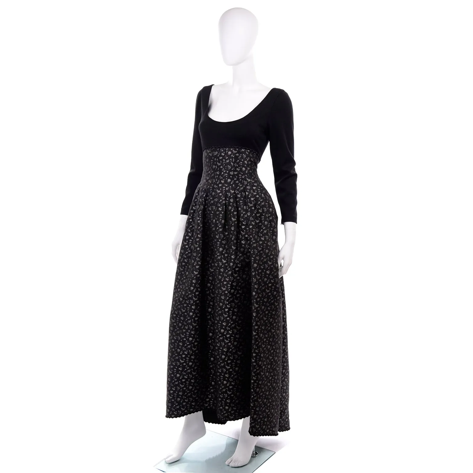 F/W 1989 Geoffrey Beene Black & Silver Floral Evening Dress & Bolero