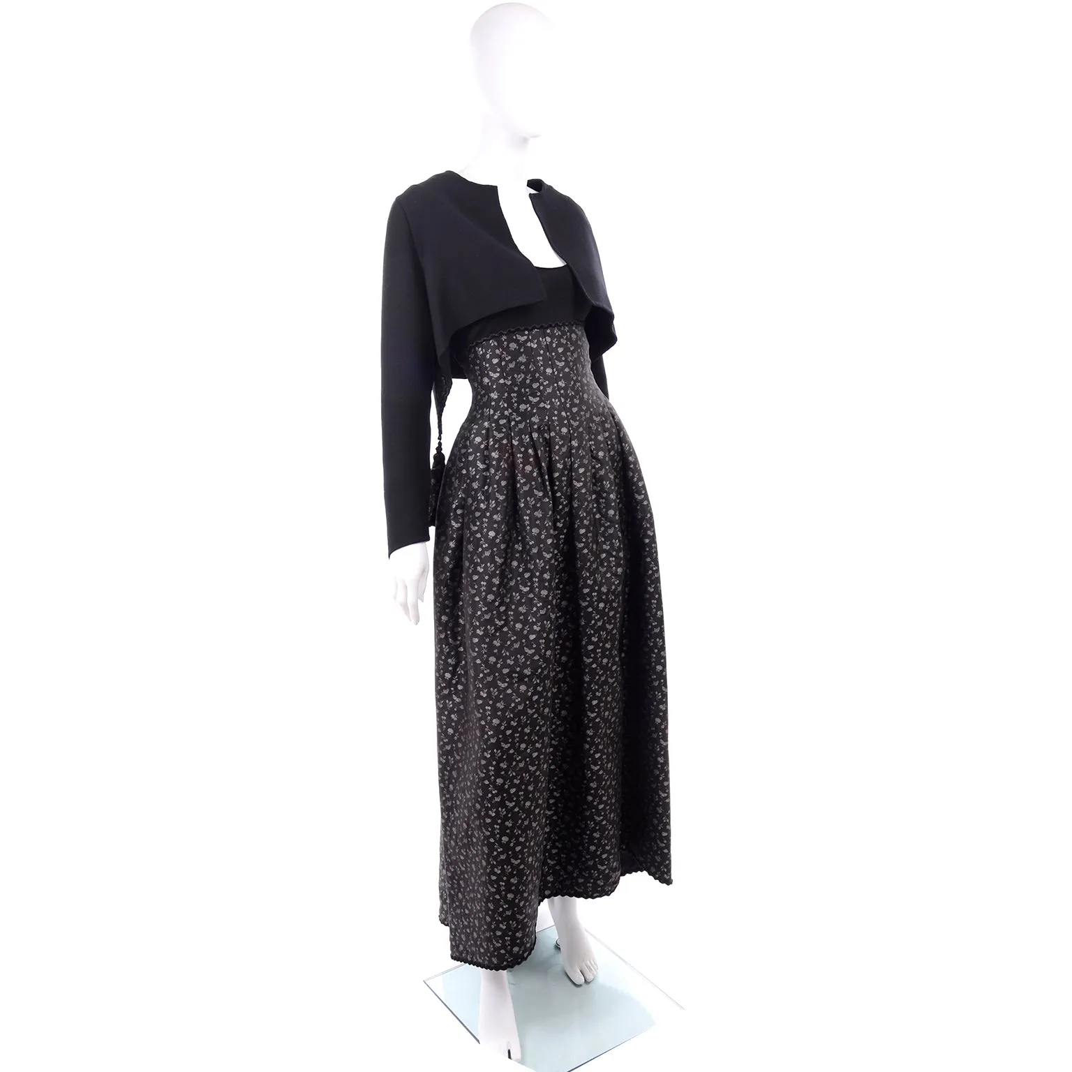 F/W 1989 Geoffrey Beene Black & Silver Floral Evening Dress & Bolero