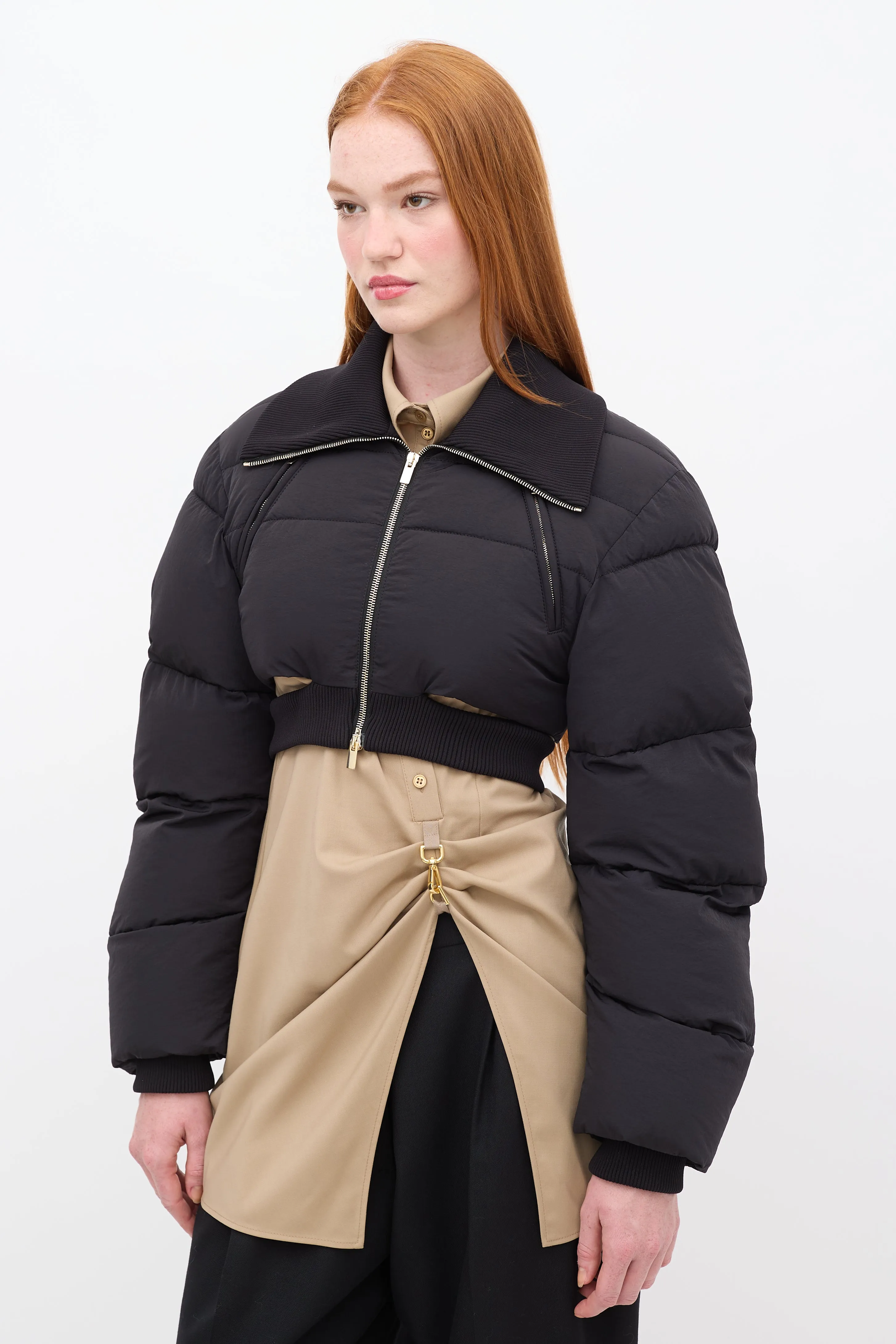 FW 2021 Black Nylon La Doudoune Pralu Cropped Puffer Jacket