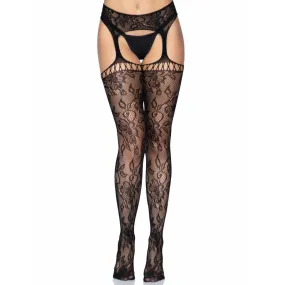 Gardenia Lace Garter Belt Stockings - One Size -  One Size - Black