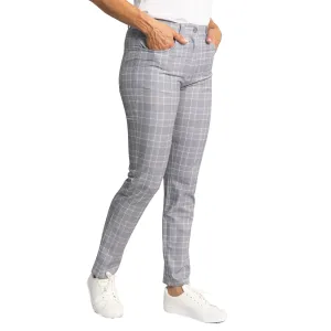 Glenmuir Women's Kaley Lightweight Stretch Performance Golf Trousers - Light Grey/ White Check