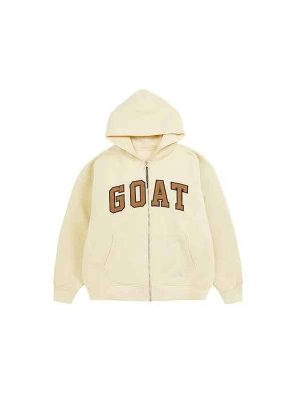 Goat Fleece Hoodie Jacket in Apricot Color