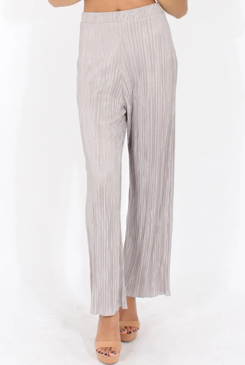 Grey Metallic Pleated High Waisted Trousers - Phoebe