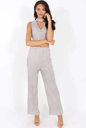 Grey Metallic Pleated High Waisted Trousers - Phoebe