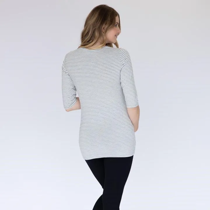 Half Sleeve Maternity & Nursing Top - Grey Stripes