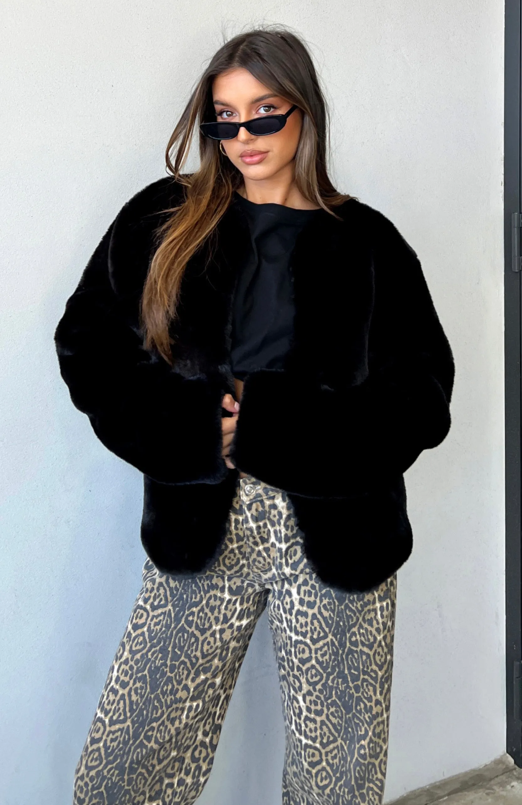 Happy Holidays Faux Fur Jacket Black