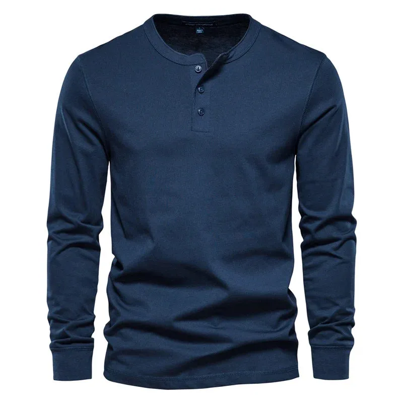 Henley Collar T Shirt Men Casual Solid Color Long Sleeve T Shirt for Men Autumn High Quality 100% Cotton Mens T Shirts