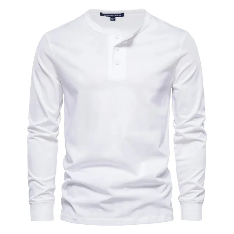 Henley Collar T Shirt Men Casual Solid Color Long Sleeve T Shirt for Men Autumn High Quality 100% Cotton Mens T Shirts