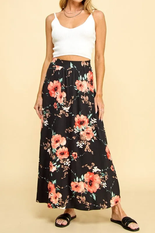 High waist Flare Maxi Skirt - Black