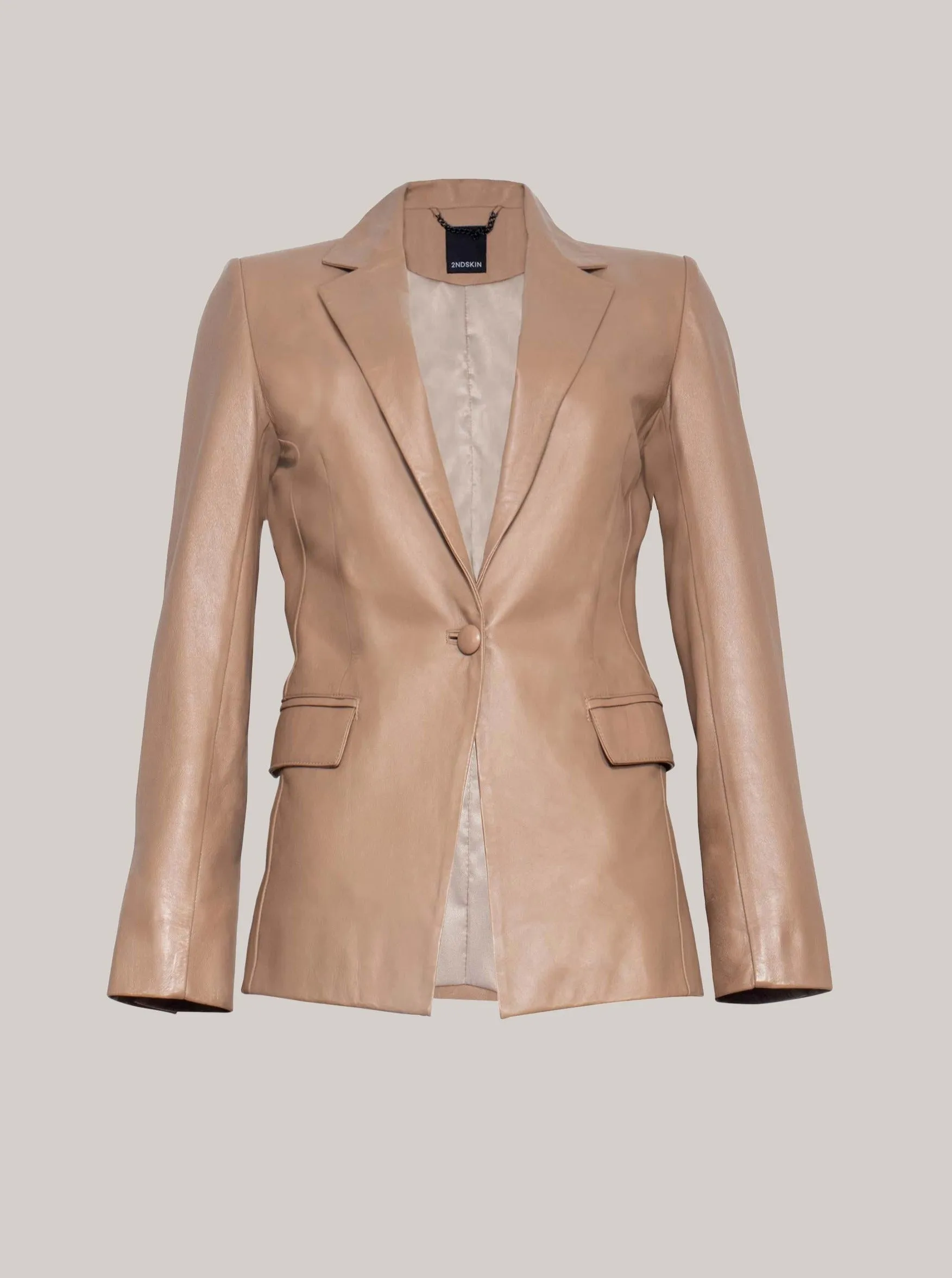 IGGY LEATHER BLAZER - SESAME