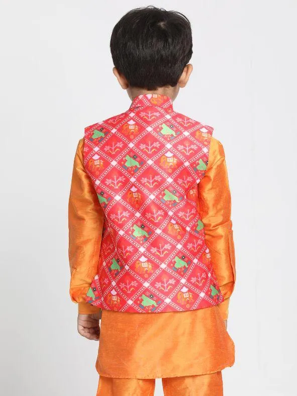 Jashvi Boys' Ethnic Print Nehru Jacket