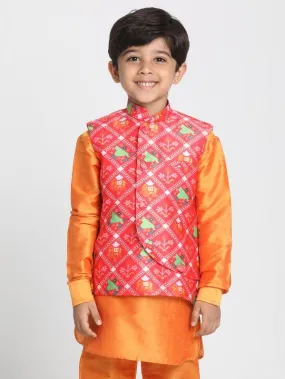 Jashvi Boys' Ethnic Print Nehru Jacket