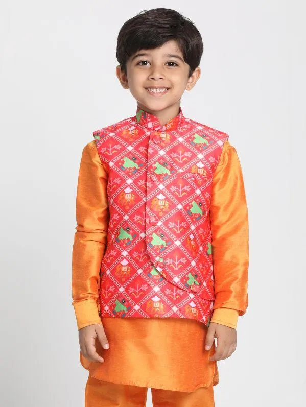 Jashvi Boys' Ethnic Print Nehru Jacket