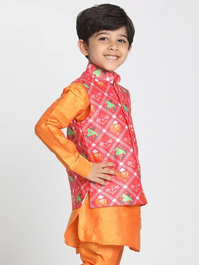 Jashvi Boys' Ethnic Print Nehru Jacket