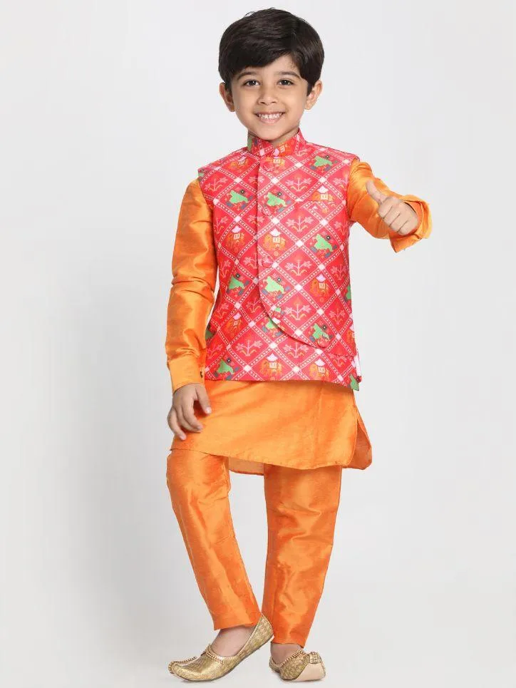 Jashvi Boys' Ethnic Print Nehru Jacket