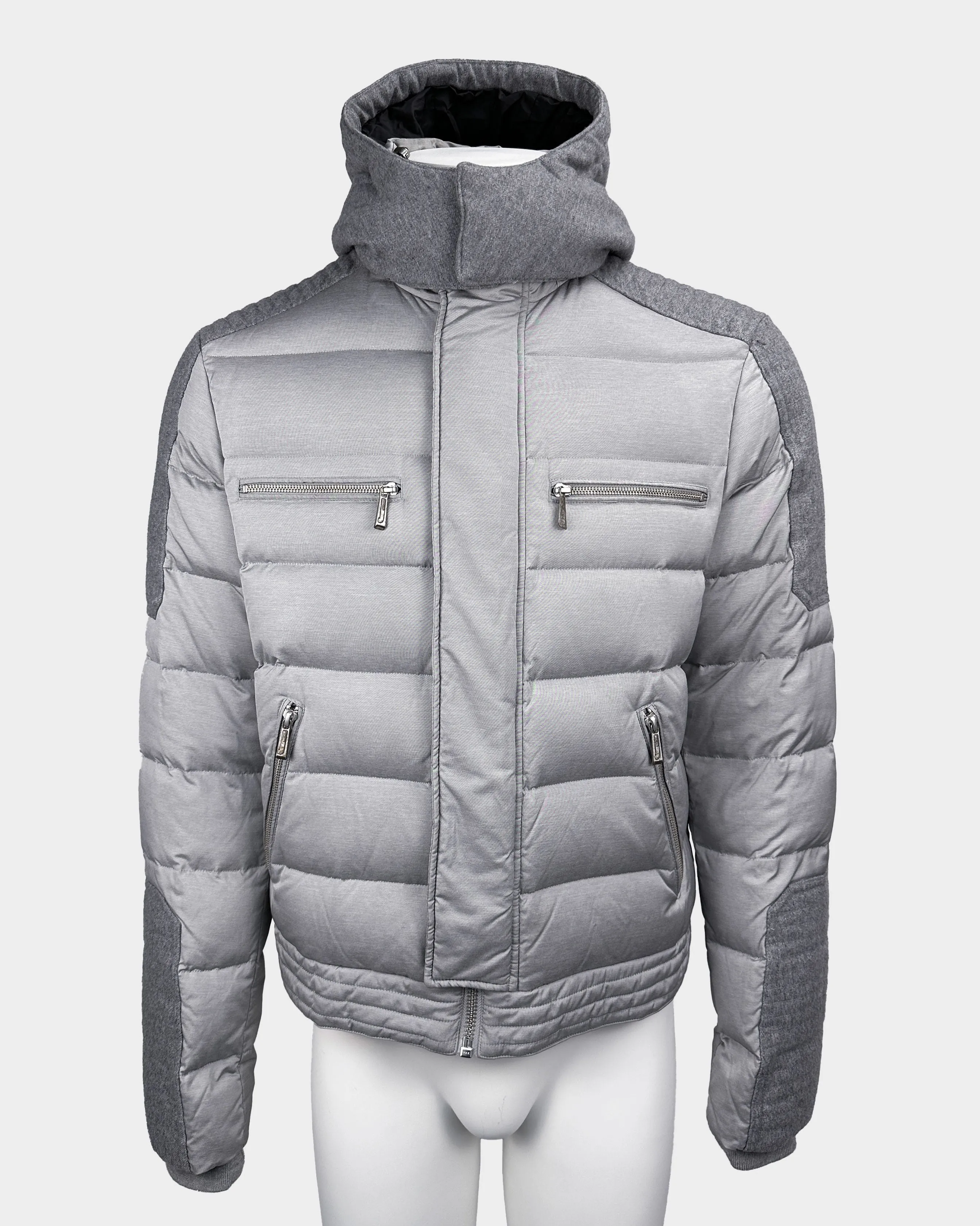 Just Cavalli Removable Hoodie Grey Puffer Jacket 2000's