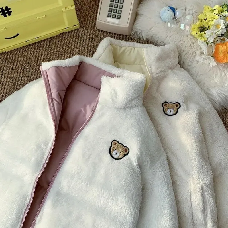 Kawaii Double Sided Cute Love Bear Winter Puffer Jacket