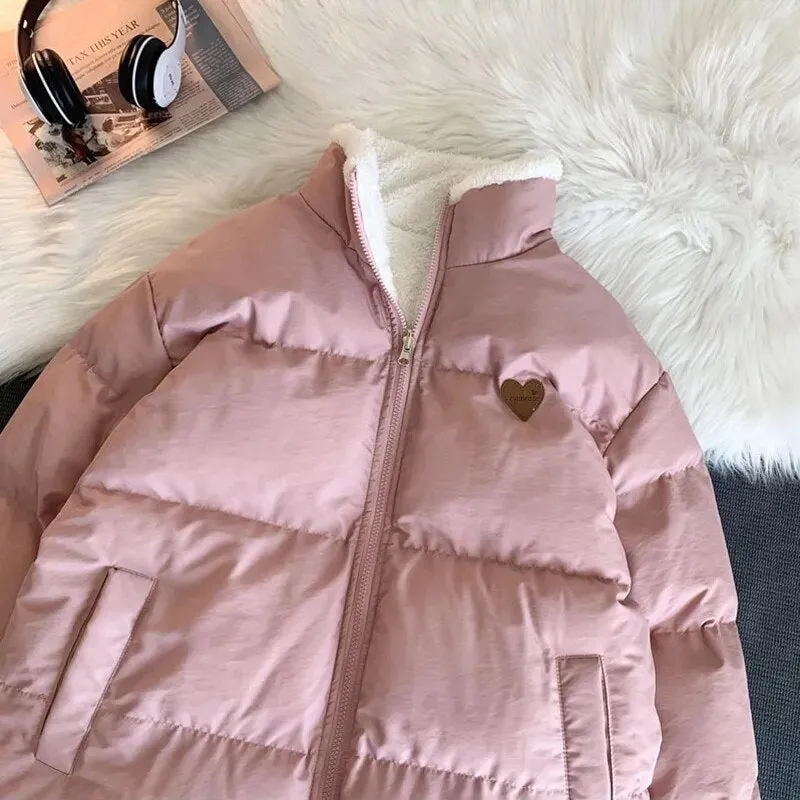 Kawaii Double Sided Cute Love Bear Winter Puffer Jacket