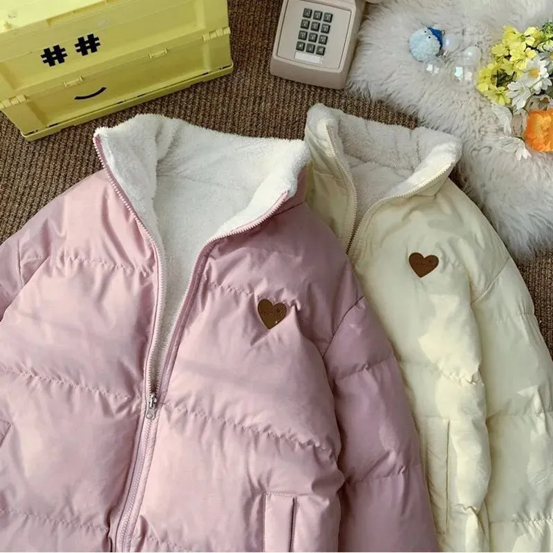 Kawaii Double Sided Cute Love Bear Winter Puffer Jacket