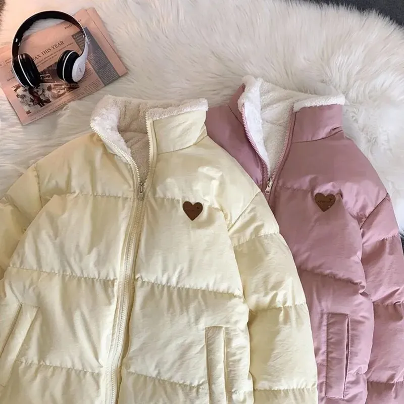 Kawaii Double Sided Cute Love Bear Winter Puffer Jacket