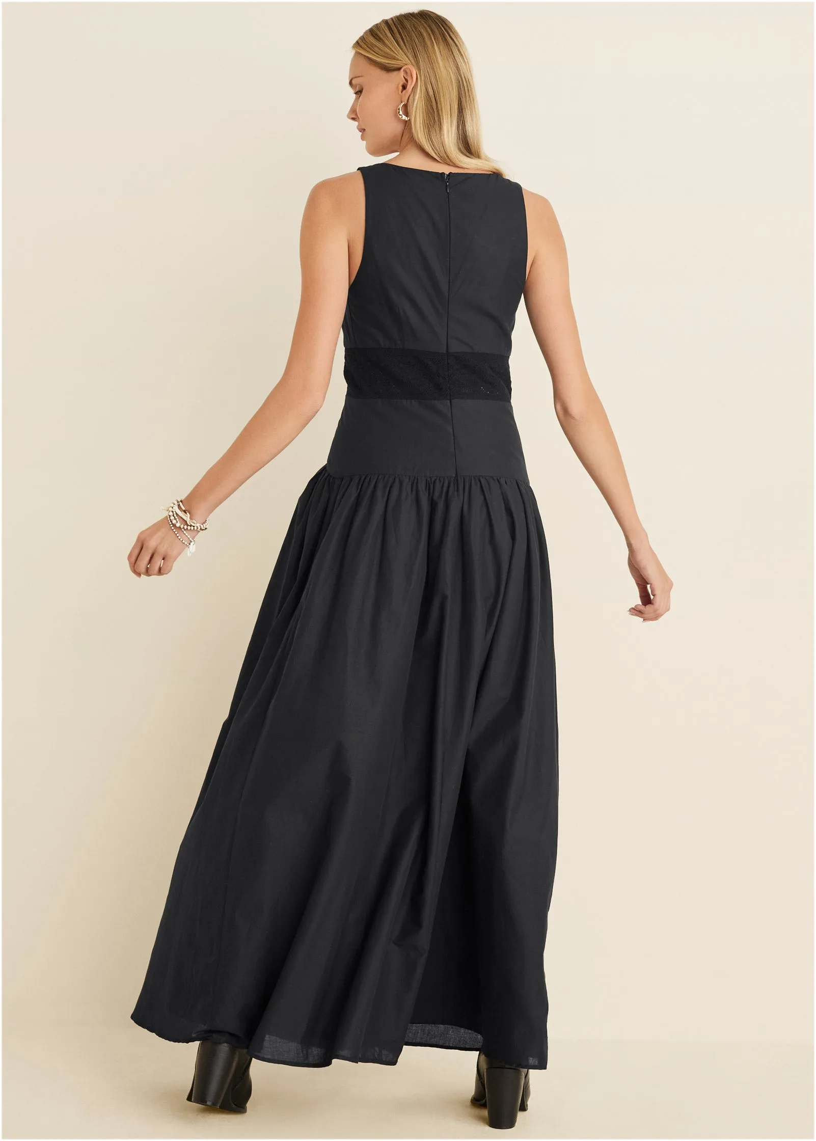 Lace Detail Drop Waist Maxi - Black