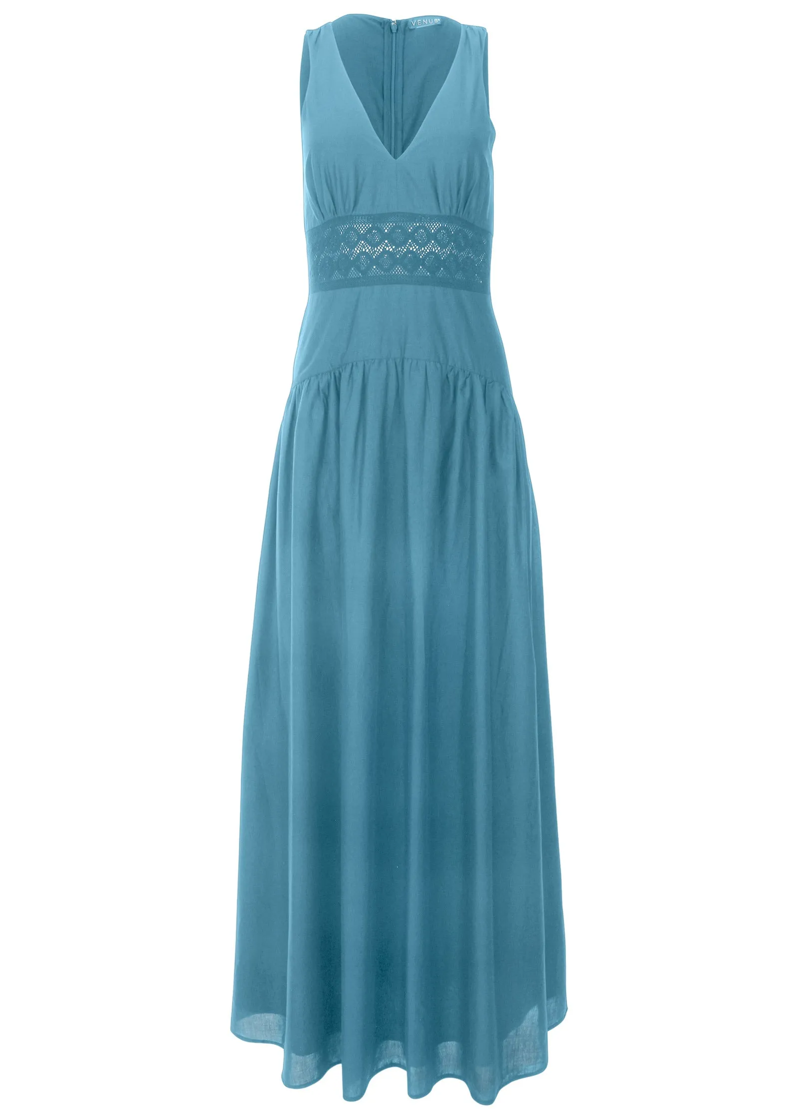 Lace Detail Drop Waist Maxi - Blue