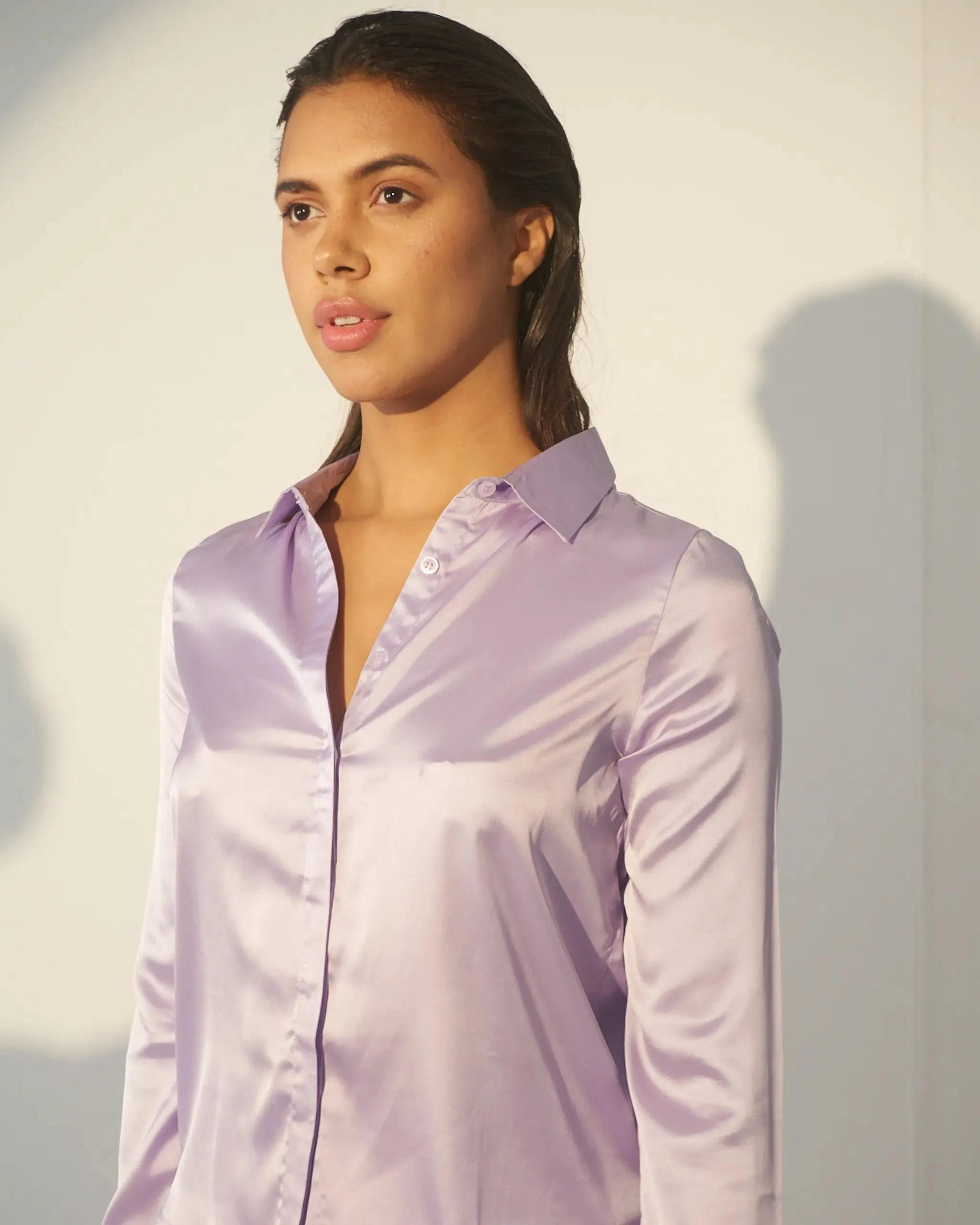 Ladies Formal Lavender Satin shirt