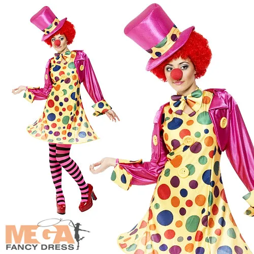 Ladies Polka Clown Circus Fancy Dress Fun Carnival Costume