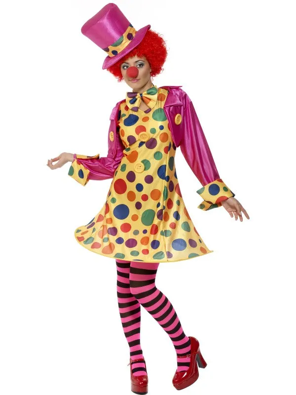 Ladies Polka Clown Circus Fancy Dress Fun Carnival Costume