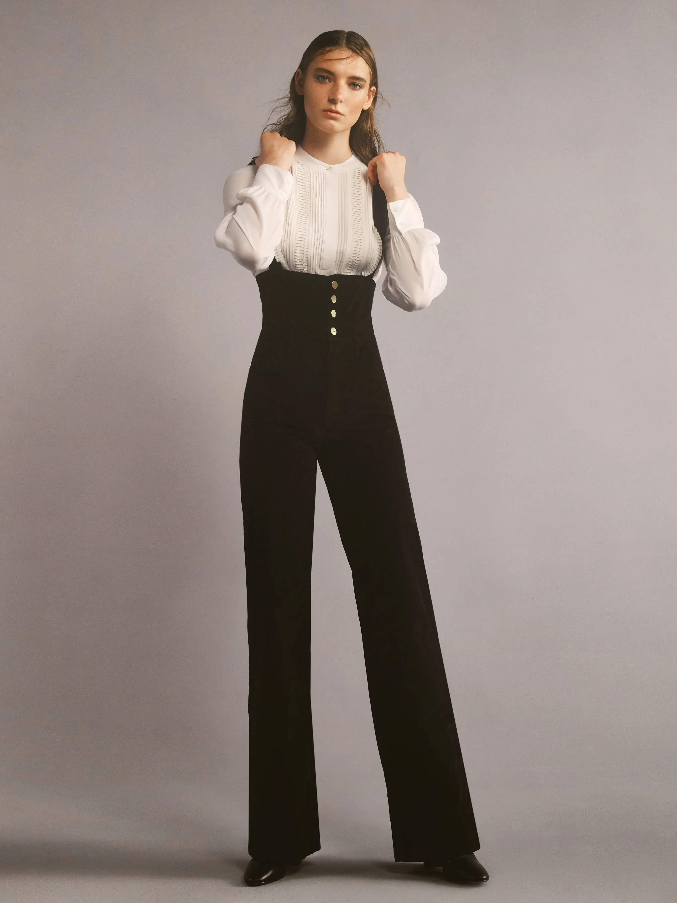 Le Velveteen Cummerbund Jumpsuit -- Noir