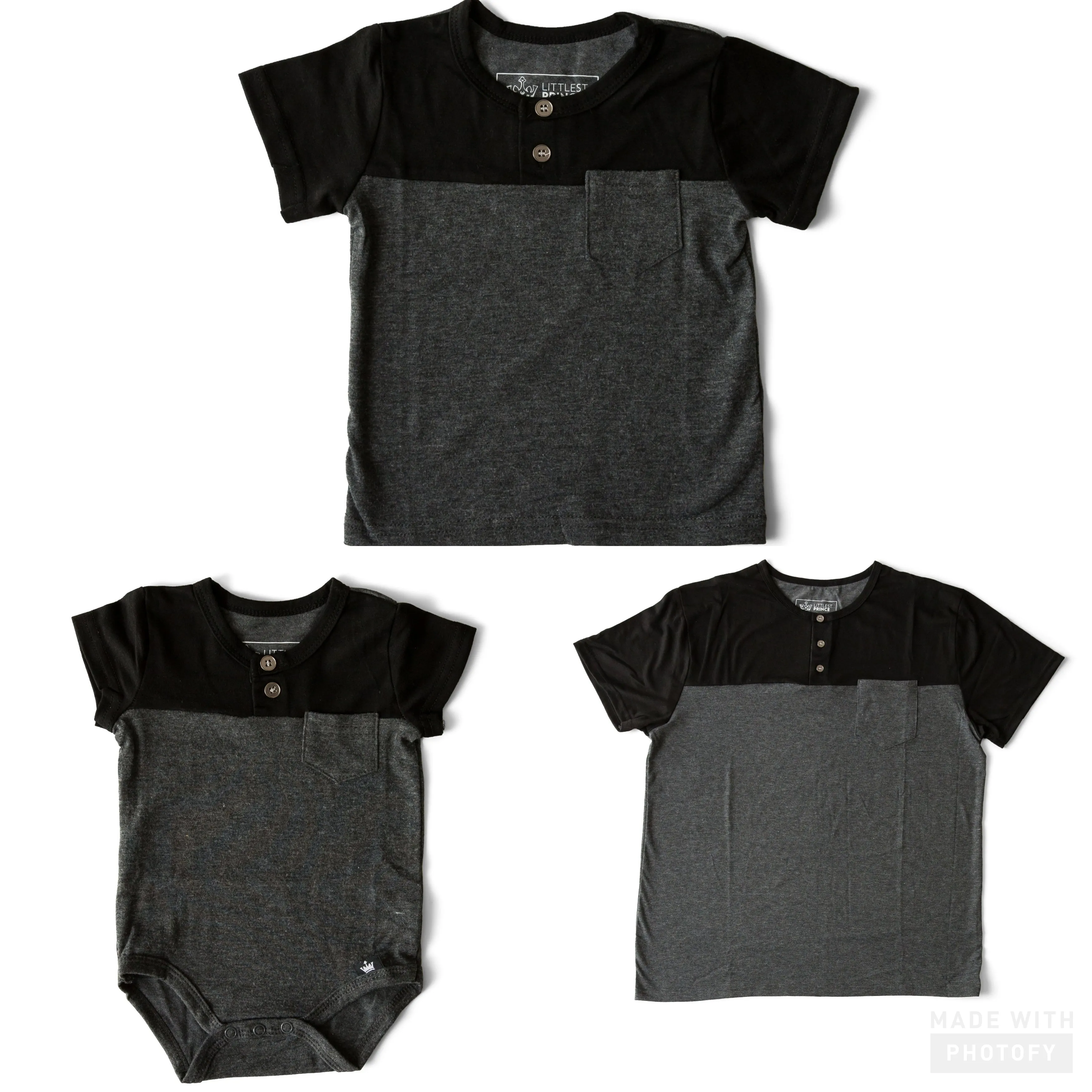 Littlest Prince Black & Charcoal Henley Shirt