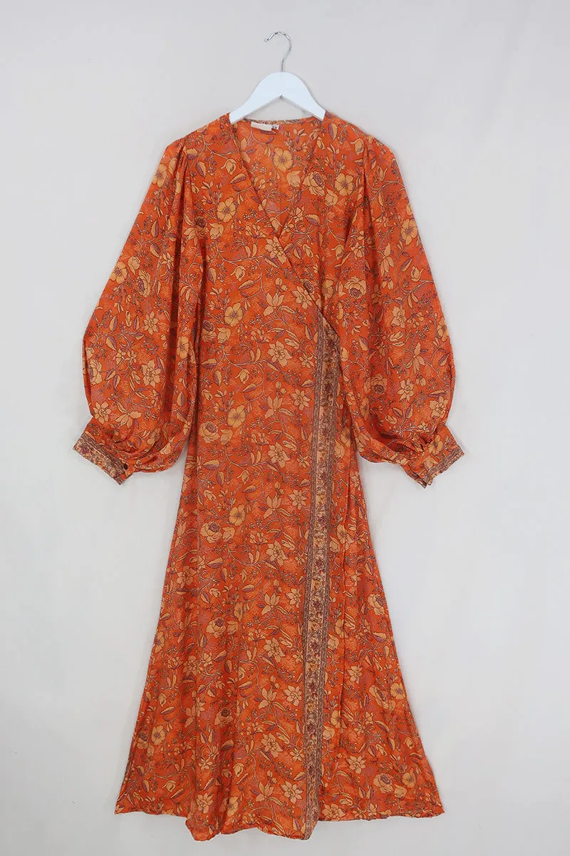 Lola Folklore Floral Wrap Dress in Maple Orange