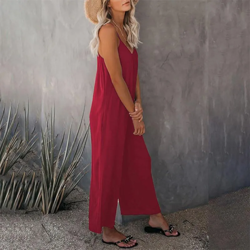 Loose Sleeveless Strap Stretchy Jumpsuit