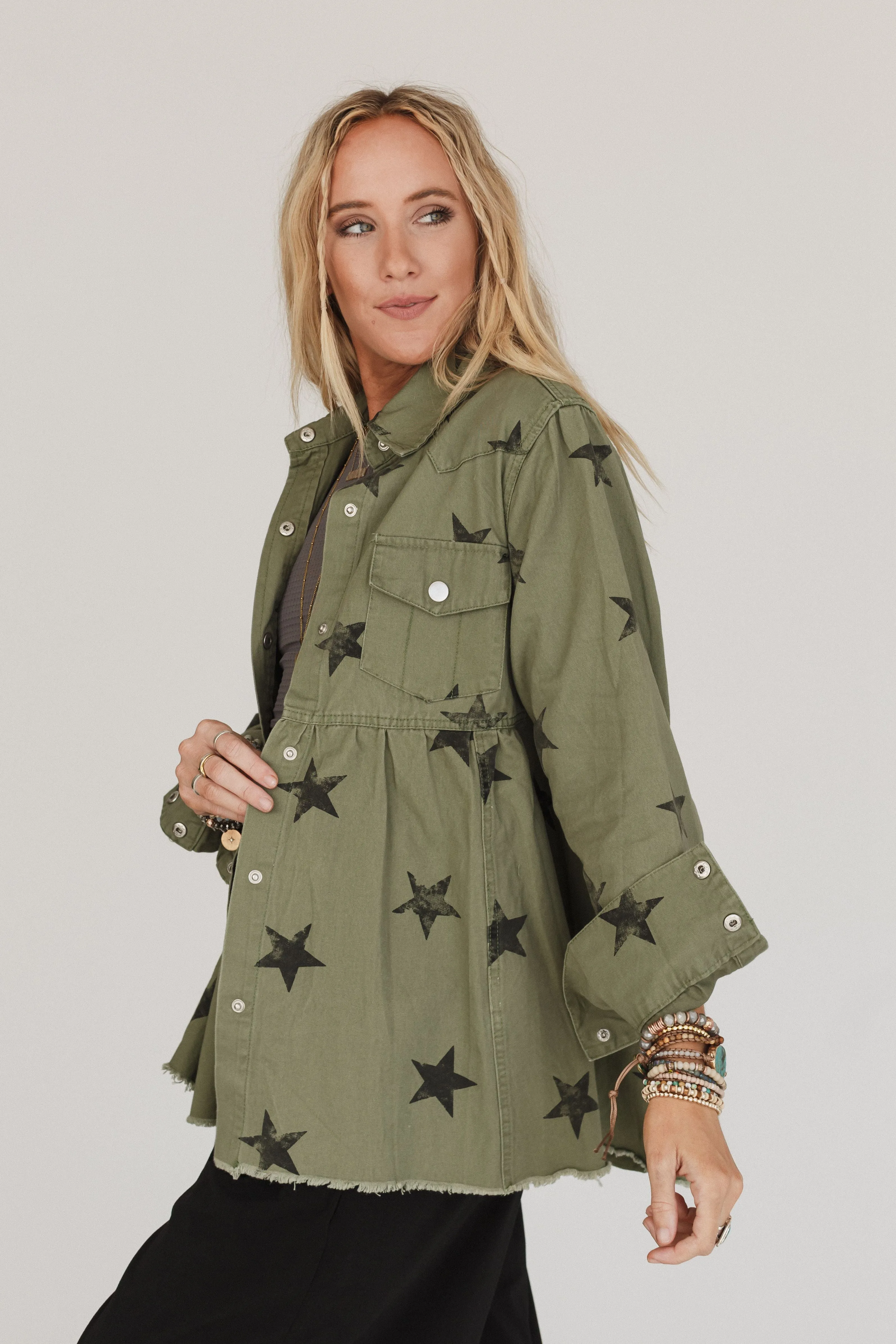 Made Of Stars Baby Doll Jacket - Olive