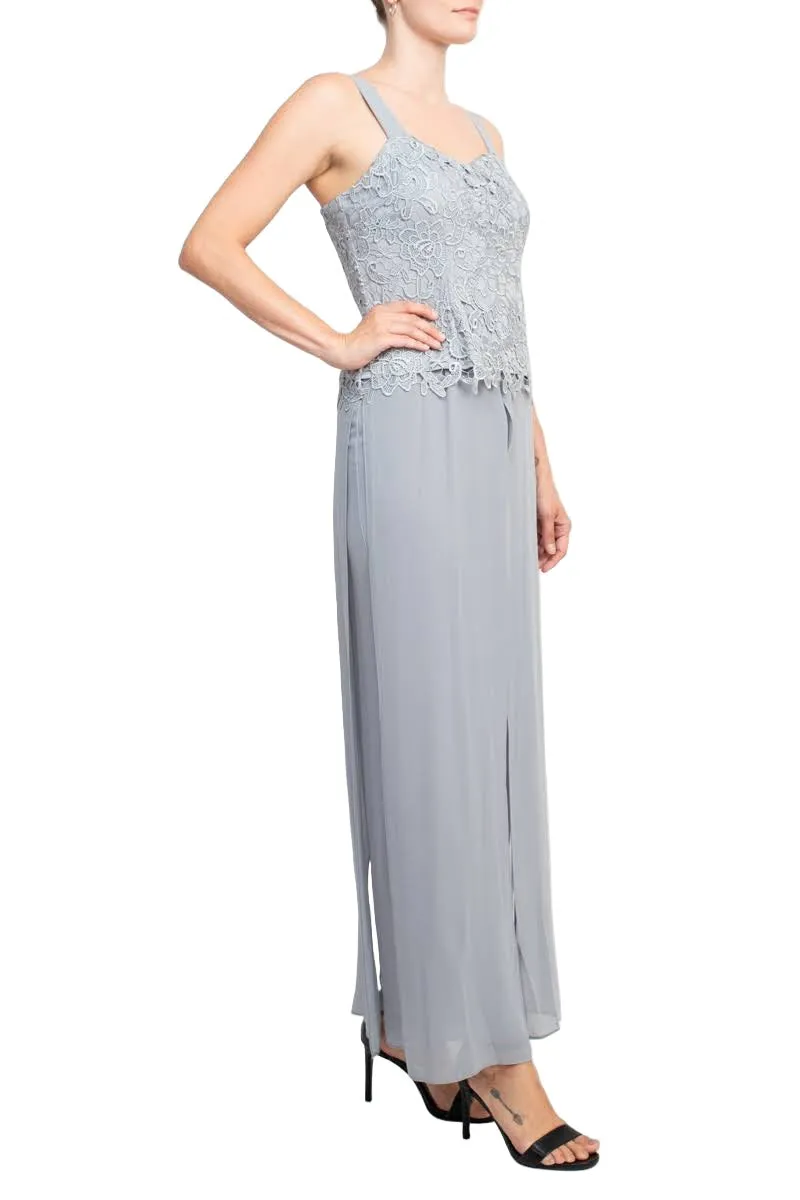 Marina Sweet Heart Neck Sleeveless Back Zipper Wide Leg Jumpsuit With Matching Lace Jacket