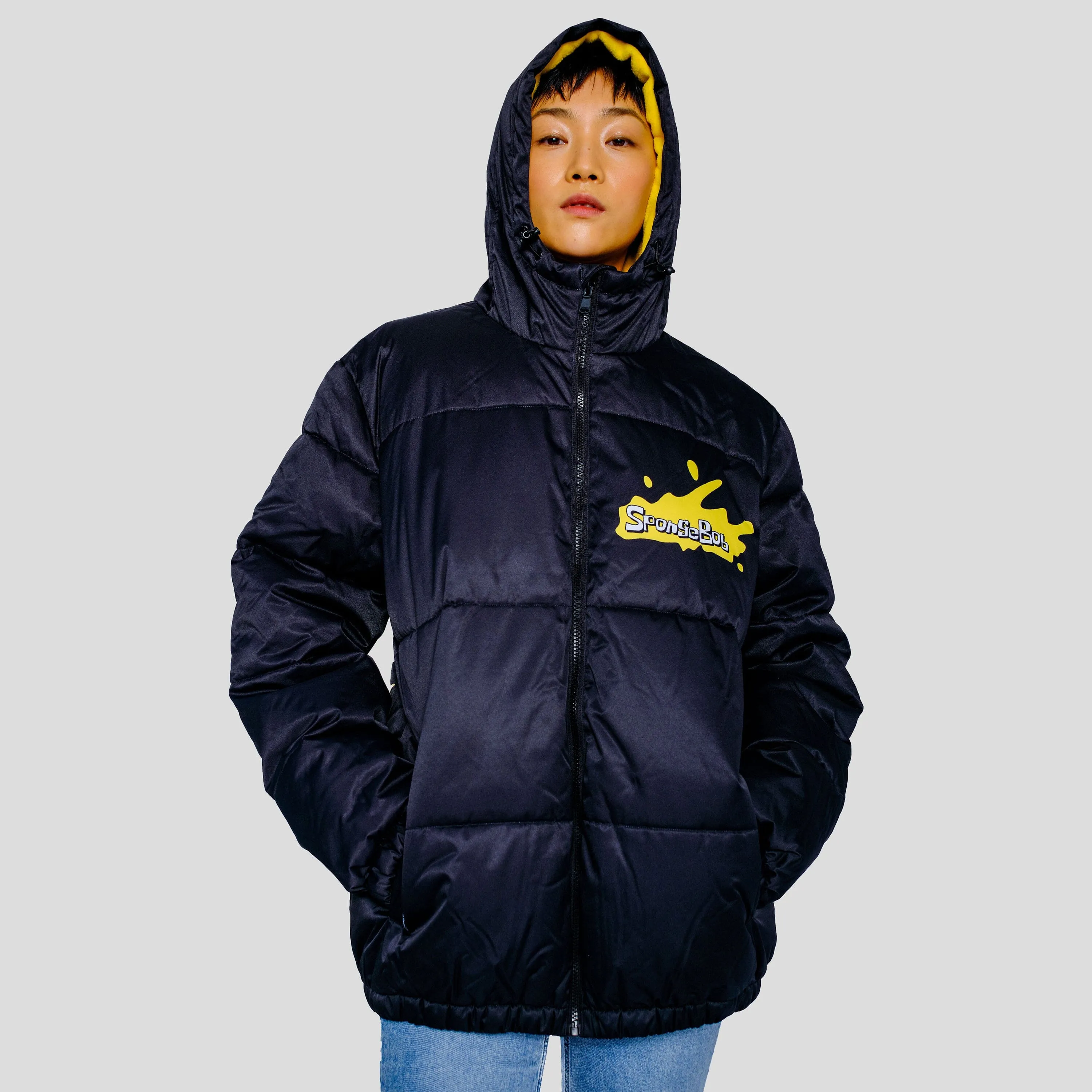 Members Only Women's Rad Spongebob Puffer Oversized Jacket