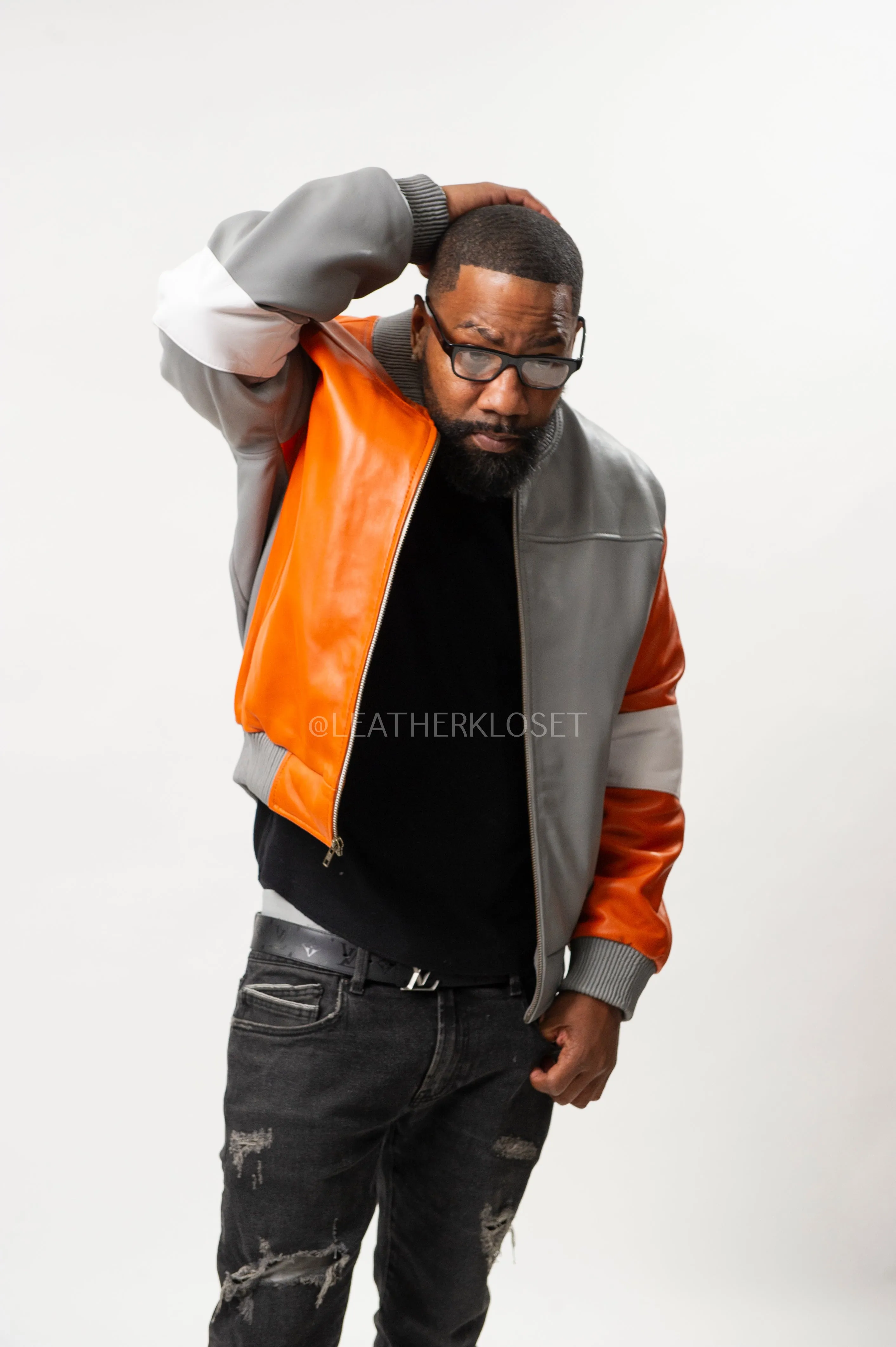 Men's Baseball Multi Color Jacket [Orange/Gray]