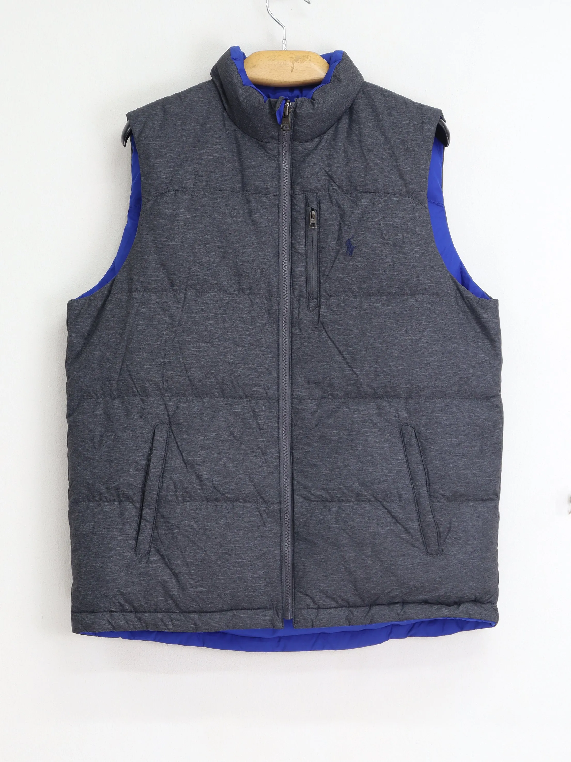 Men's Brand Logo Embroidered Puffer Vest,Grey