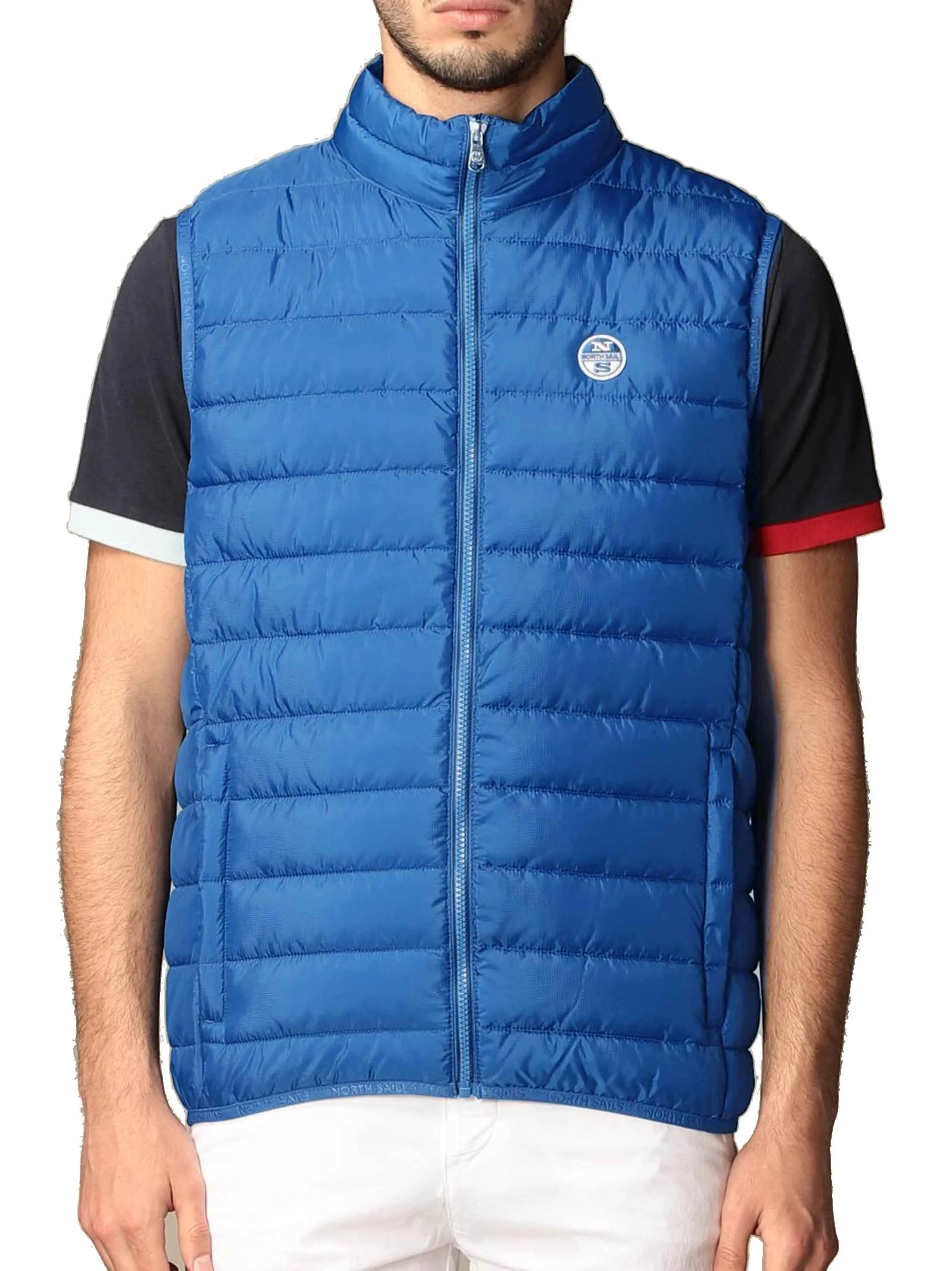 Men's Brand Logo Patched Puffer Vest,Blue