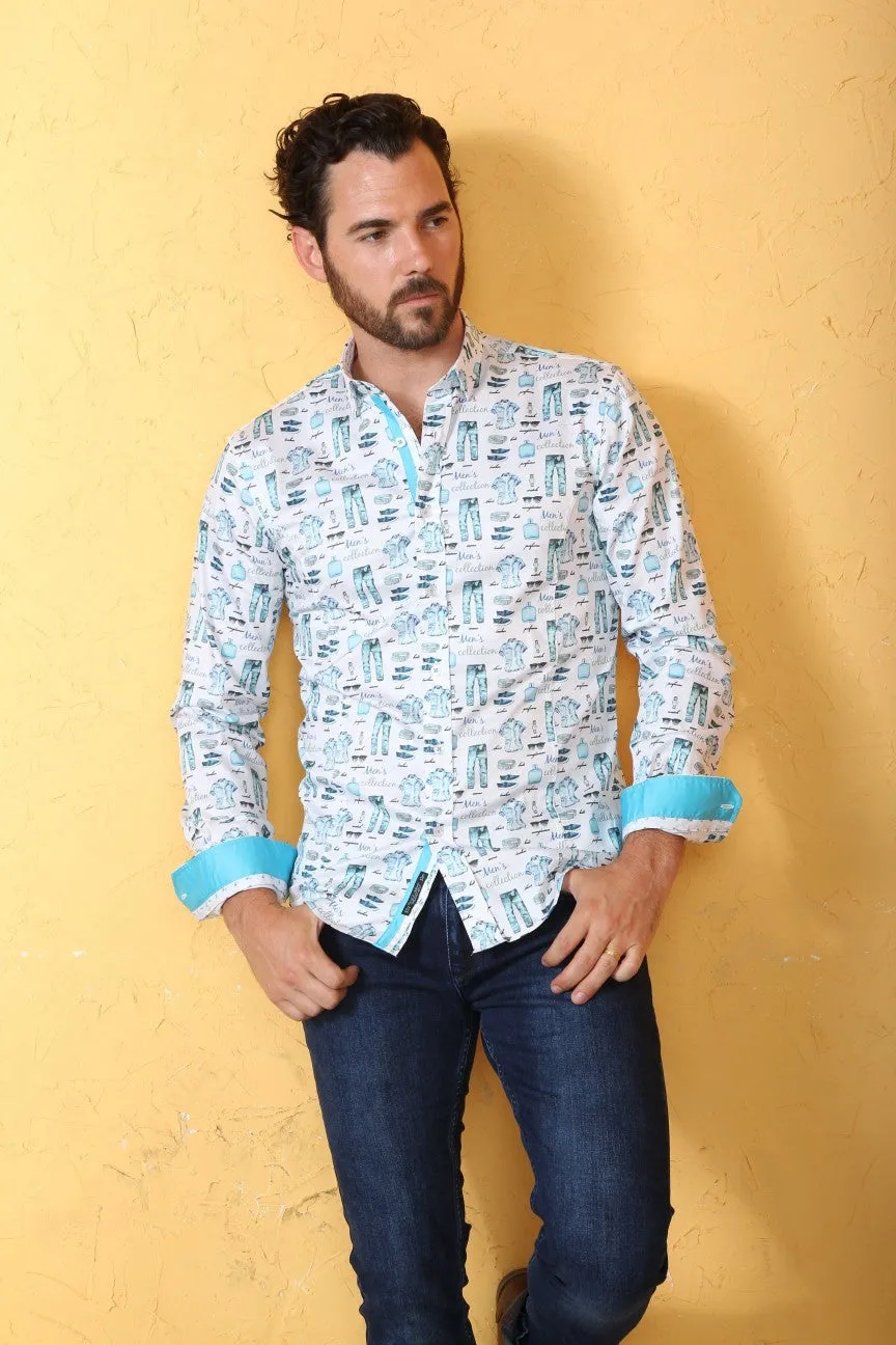 Men's Collection Print Button Down Shirt W/ Trim