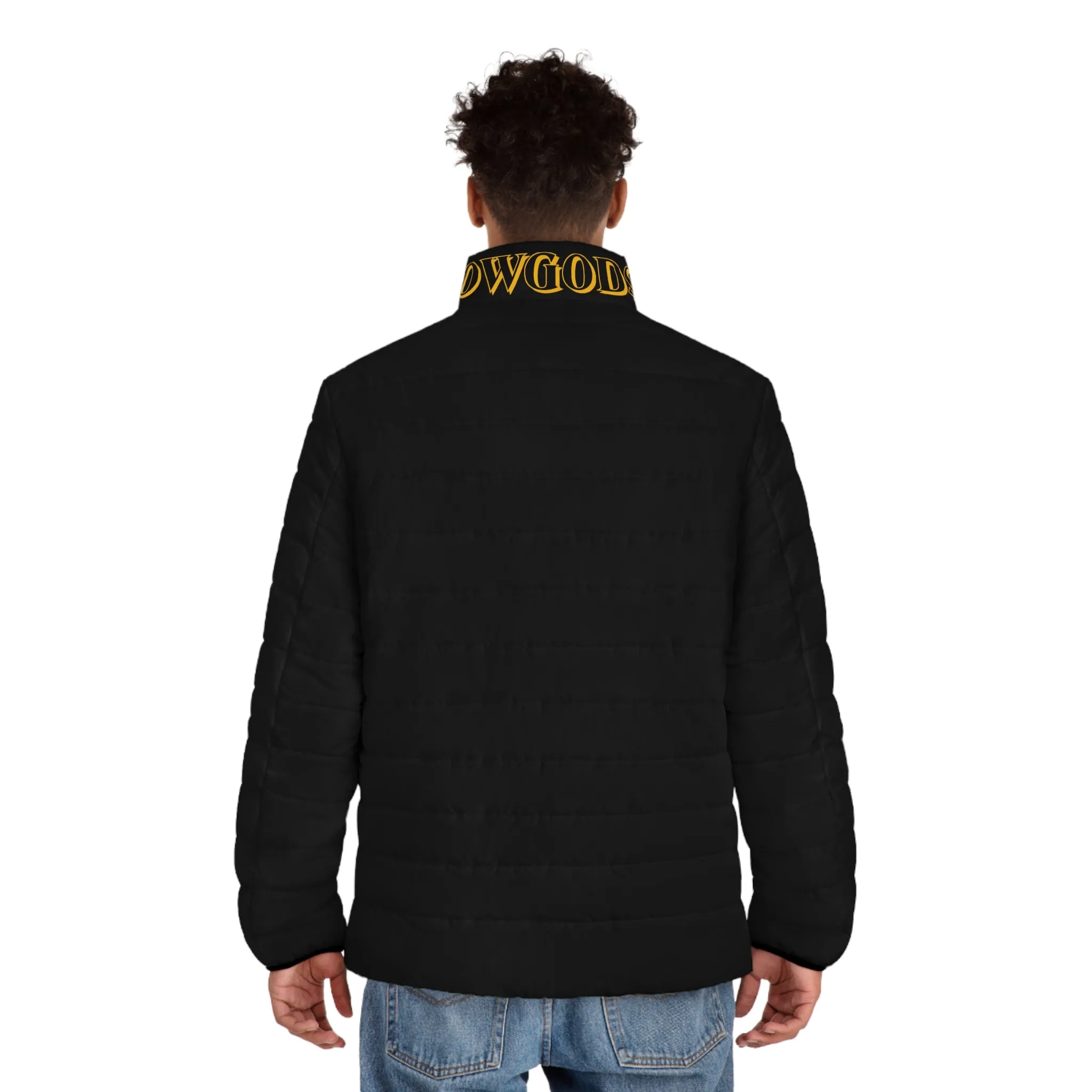 Men's CROWGODSHI 2nd GEN Puffer Jacket, BLACK W/ GOLD LOGO