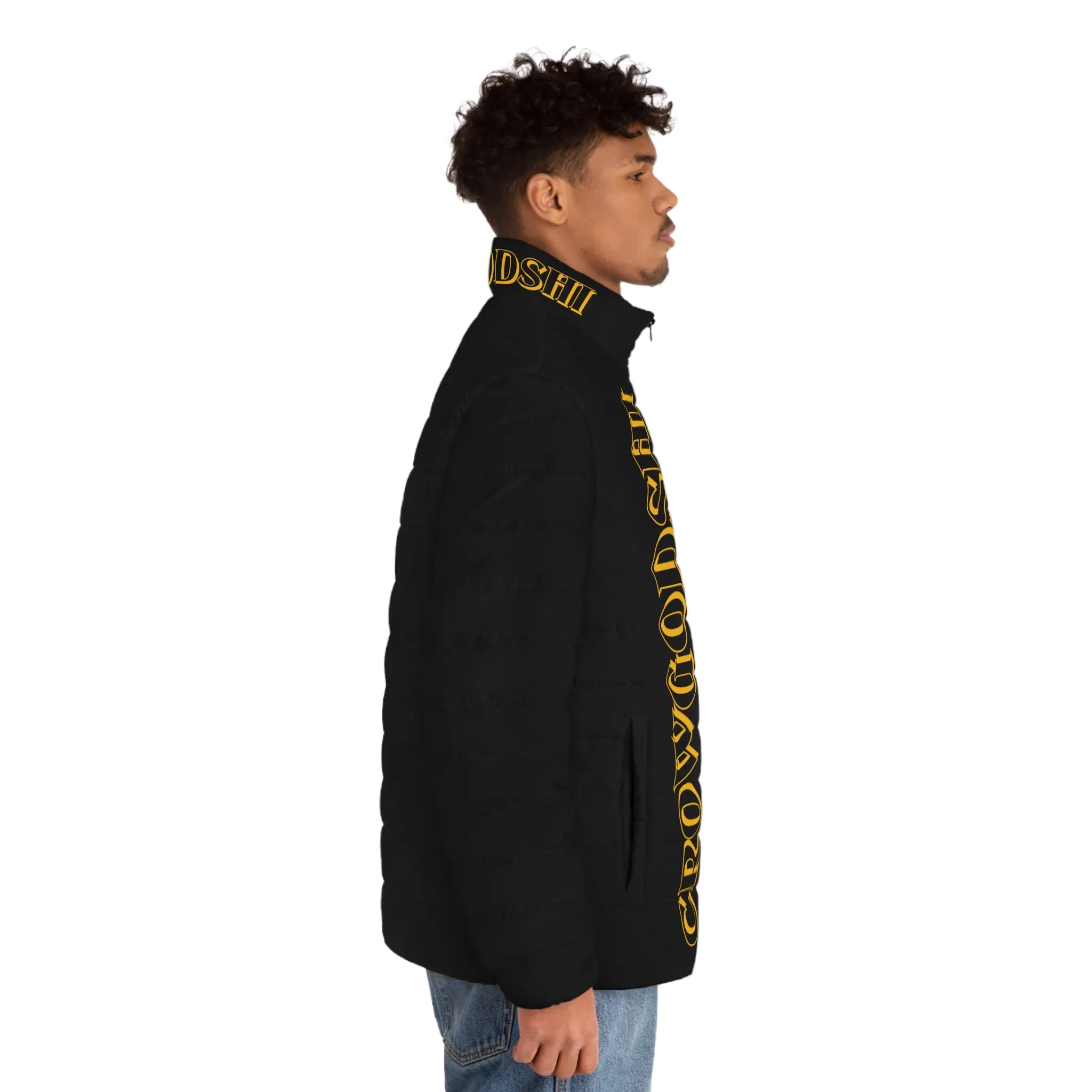 Men's CROWGODSHI 2nd GEN Puffer Jacket, BLACK W/ GOLD LOGO