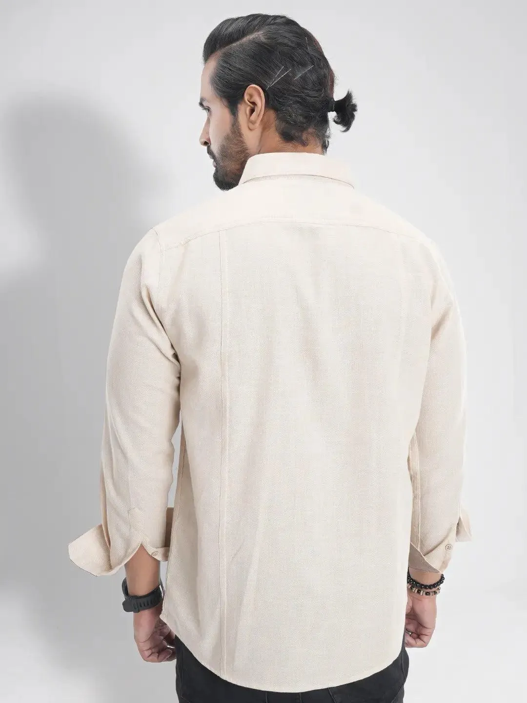 Men's Full Sleeve Casual Shirt in Bright Cream