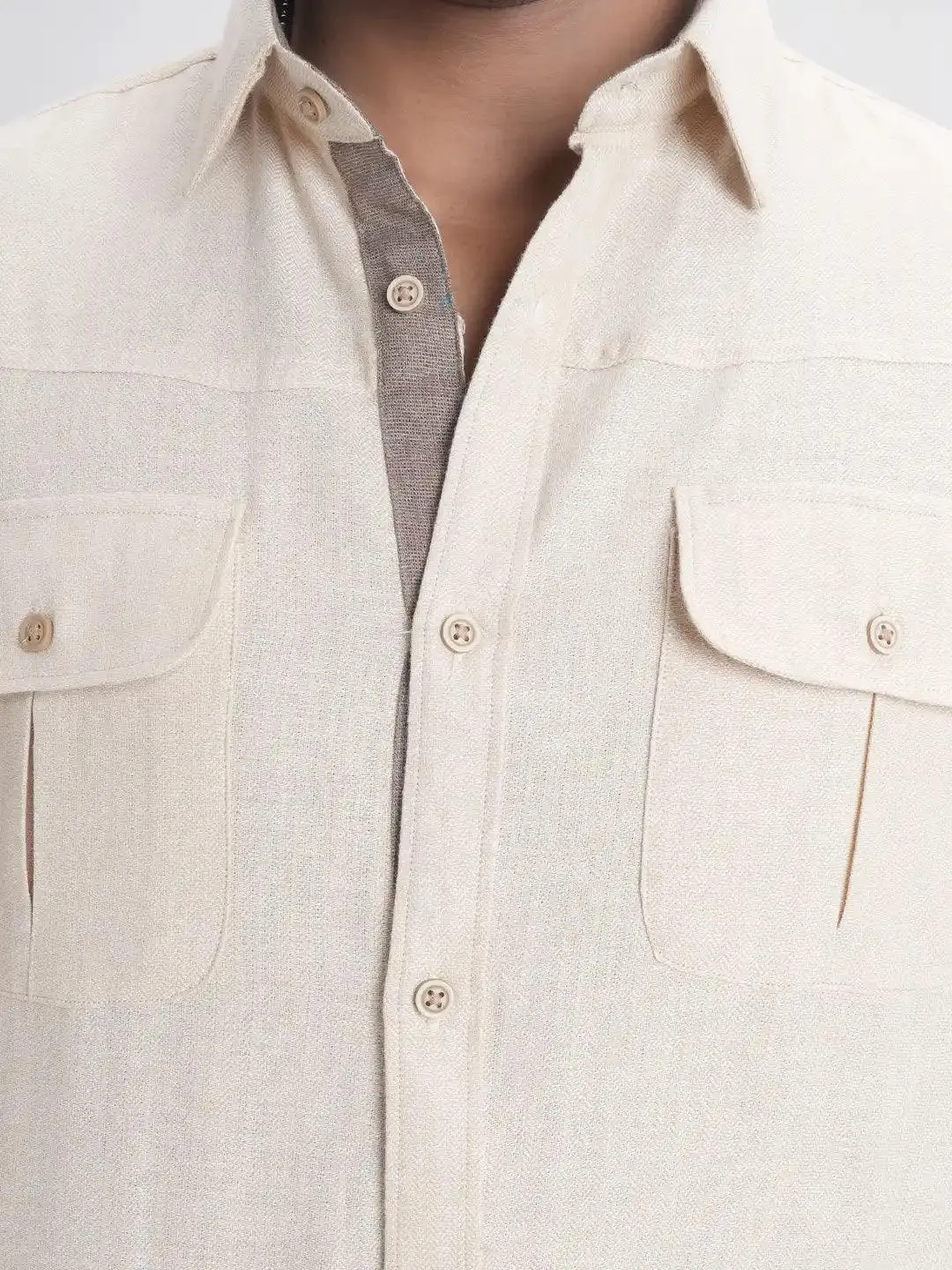 Men's Full Sleeve Casual Shirt in Bright Cream