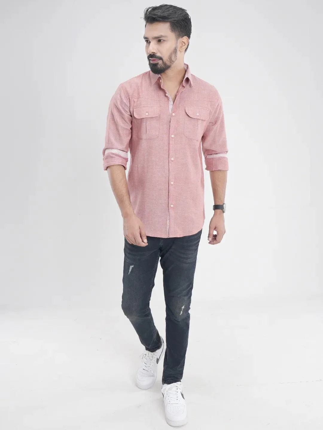 Men's Full Sleeve Casual Shirt in Light Coral